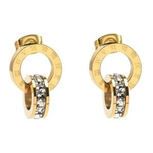 New Stainless Steel Square Roman Numeral Double Hoops Earrings. Color Gold